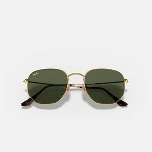 Ray-Ban Hexagonal Gold Sunglasses with Dark Green Lenses